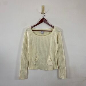 Vintage Y2K Aeropostale Butter Yellow Cable Knit Sweater Front‎ Pocket Preppy